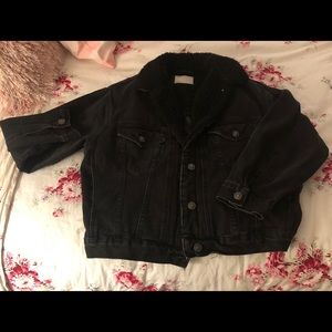 ASOS Petite Denim Borg Jacket In Washed Black